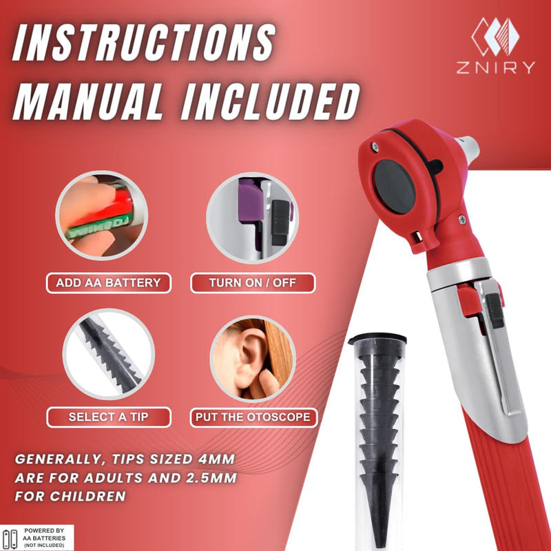 Fiber Optic Mini Otoscope - Ear Scope with Light for Infection Detection, Wax Removal, and at-Home ENT Exams (Red Color) - BeesActive Australia