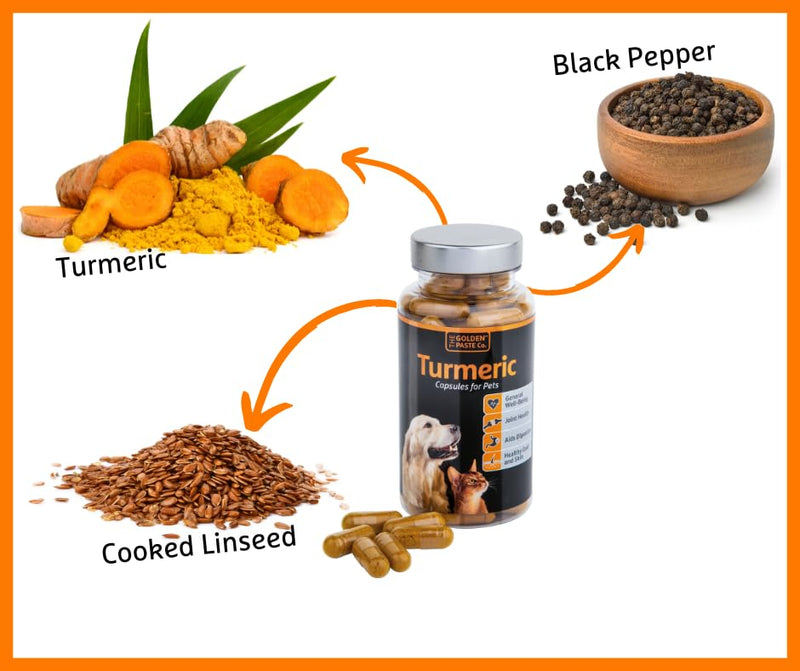 The Golden Paste Company - Natural Premium Turmeric for Dogs - 90 Capsules - Dog Supplements for Pet Joint Care, Wellness & Digestion - Joint Supplements for Dogs - Advanced Dog Joint Supplements