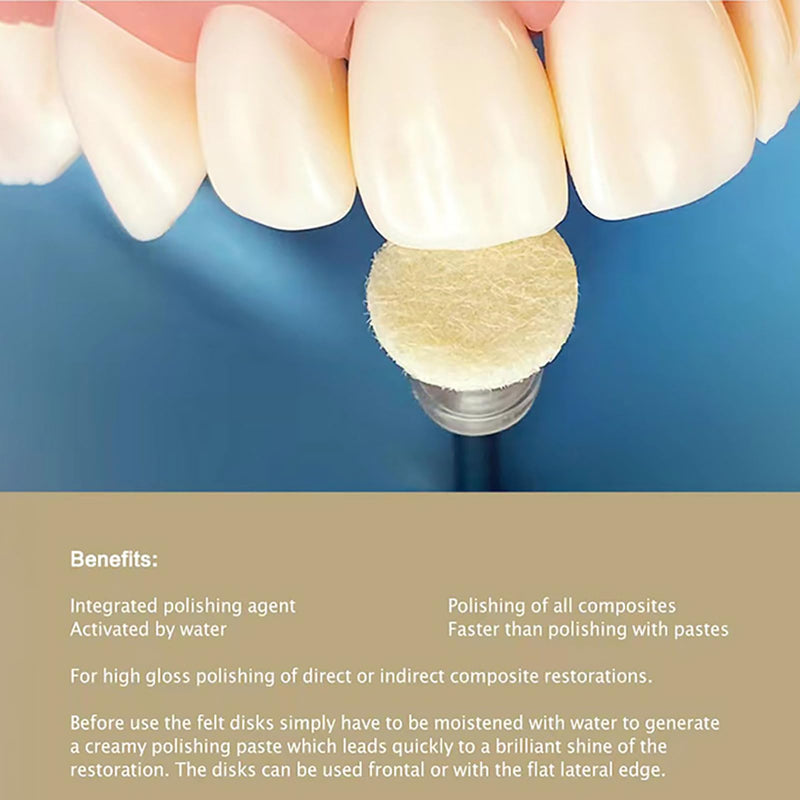 Dental Polishing Paste-Impregnated Disc, Dental Polisher Polishing Wheel Felt Finishing Disc with Mandrel for Tooth Polish Dentistry Tool