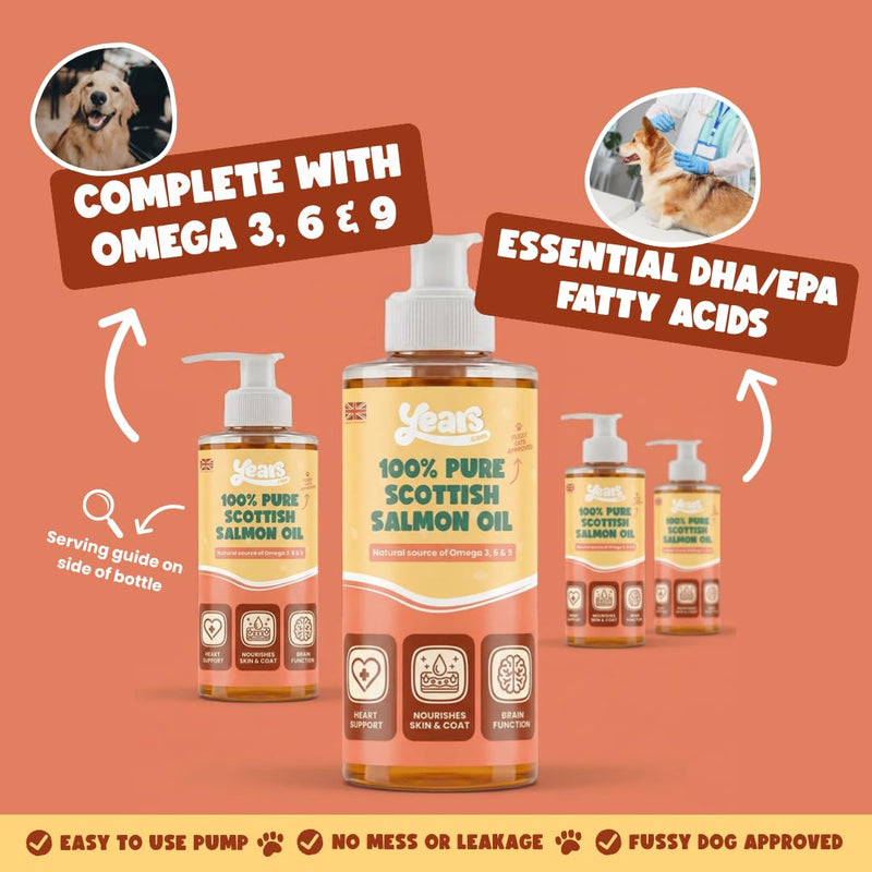 YEARS Salmon Oil for Dogs | Soothes Itchy Skin, Supports Stiff Joints & Promotes a Glossy Coat | Pure Scottish Fish Oil | Omega 3 6 9 | Natural Dog Supplement UK | 250ml 1 x Salmon Oil (250ml)