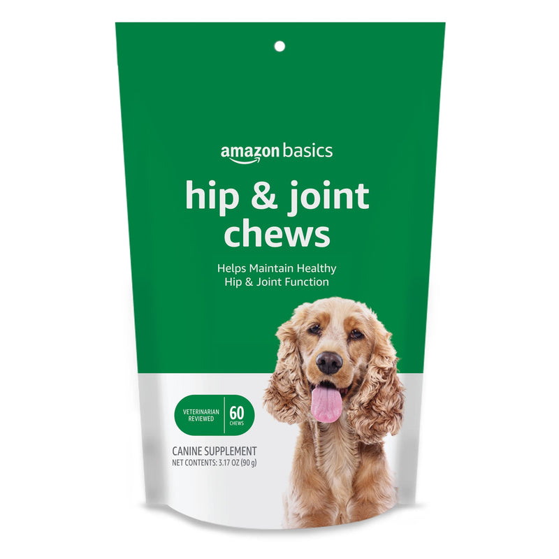 Amazon Basics Dog Hip & Joint Daily Supplement Chews with Glucosamine, MSM, and Vitamin C, Duck Flavored, 60 Count (Previously Solimo) 60 Count (Pack of 1)