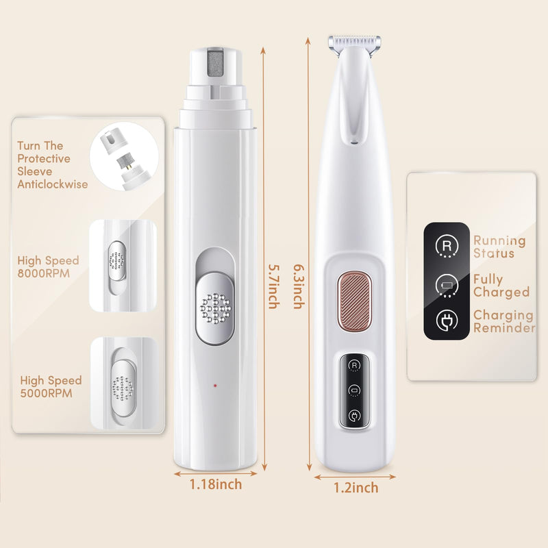 Dog Nail Grinder, Dog Paw Trimmer Quite, 2-Speed Pet Nail Grinder for Dogs, Efficient Paw Trimmer for Dogs, Professional Dog Cat Pet Nail Grinder and Paw Trimmer Grooming Kit for Eyes, Ears and Feet - BeesActive Australia