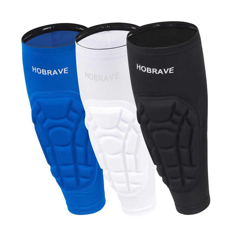 HOBRAVE 2PCS Soccer Shin Guards Padded Calf Compression Sleeves Supports for Shin Splint Medium Black - BeesActive Australia