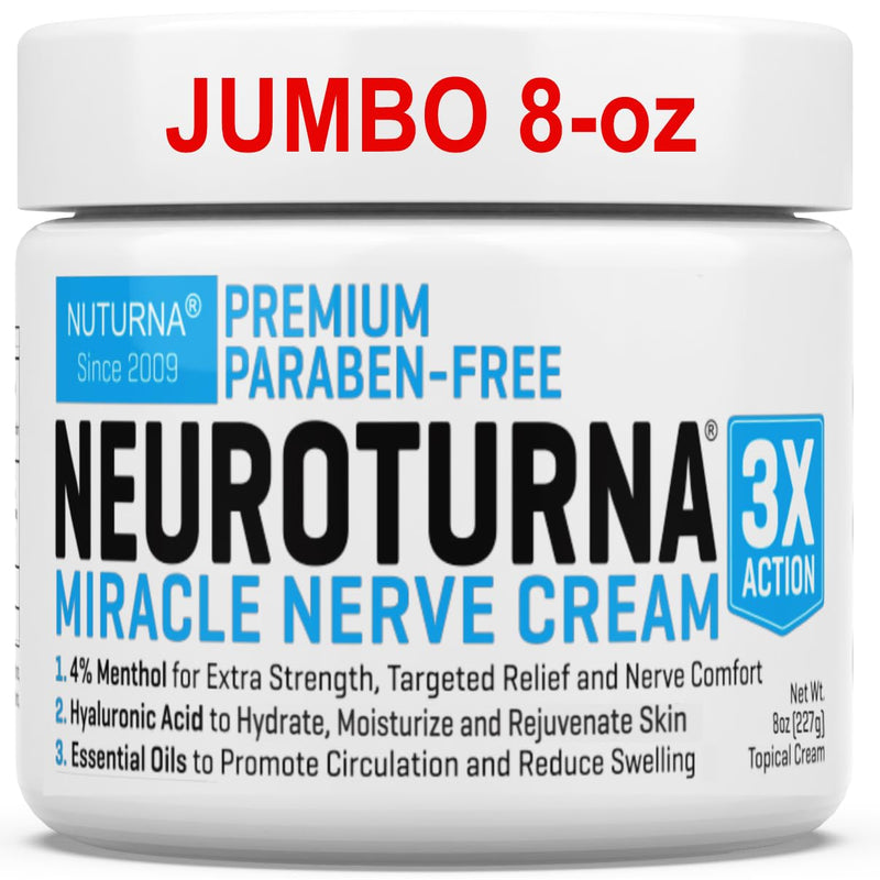 Neuroturna Nerve Relief Cream - Premium Nerve Cream 3X Action for Targeted Relief and Soothing Nerve Comfort - Maximum Strength with 4% Menthol, MSM for Feet Hands Legs Toes & Back - 8 Oz 8.00 Fl Oz (Pack of 1)