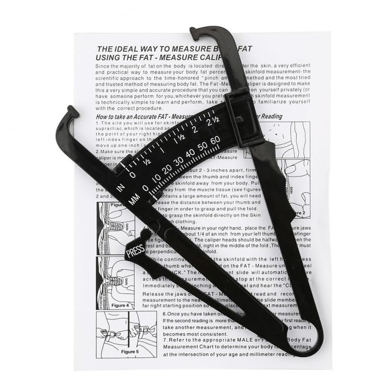 Body Fat Caliper and Measuring Tape for Body Weight-Loss Skin Fold Fitness, Skinfold Body Fat Analyzer and BMI Measurement Tool Black - BeesActive Australia