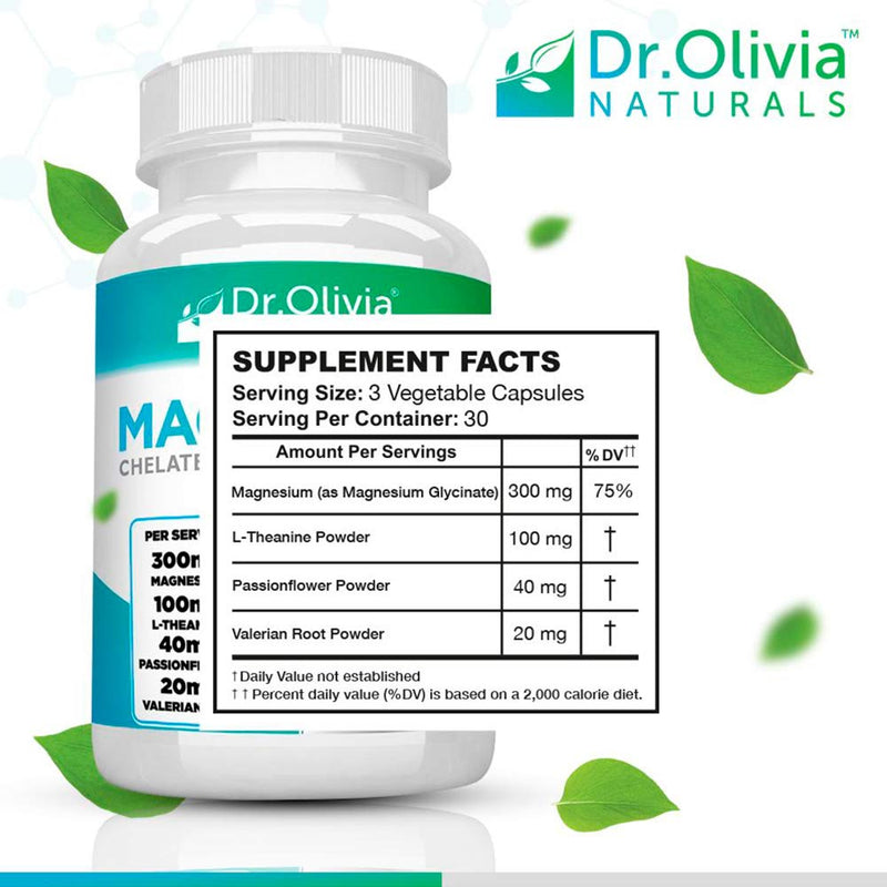 Dr. Olivia's Magnesium Glycinate Complex w/L-Theanine Passionflower & Valerian Root - 90 Capsules - BeesActive Australia