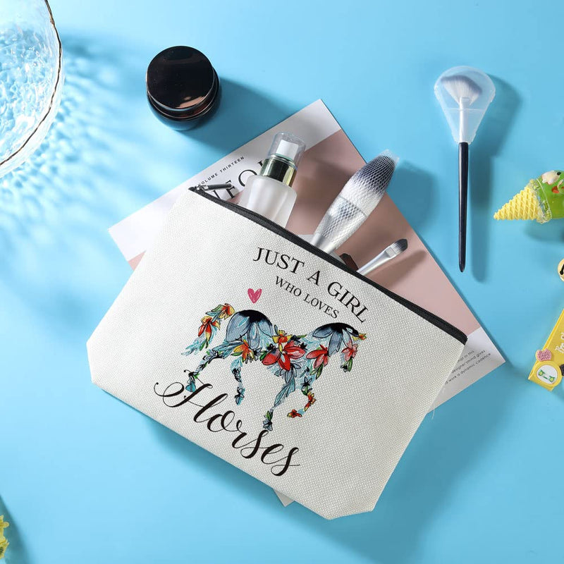 Horses Gifts Girls Horse Cosmetic Bag and 5 Piece Stickers Just a Horses-loving Girl Cowgirl Equestrian Travel Bag Cosmetic Bag Gifts Horse Cosmetic Bag Horseshoe Horse Gifts for Girls GirlHorse - BeesActive Australia
