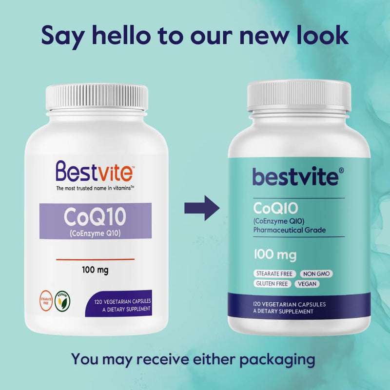 BESTVITE CoQ10 100mg (240 Vegetarian Caps) (120x2) Naturally Fermented | No Stearates - Vegan - Gluten Free - Coenzyme Q10 Supplement - Antioxidant for Heart & Energy Support* - Easy to Swallow Caps 1 Count (Pack of 240)