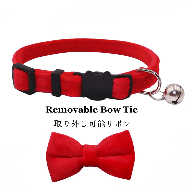Cat Collar Breakaway with Bell and Removable Bow Tie Safety Buckle Velvet Adjustable 7-11 inches for Kitten Cats (Red) Red - BeesActive Australia