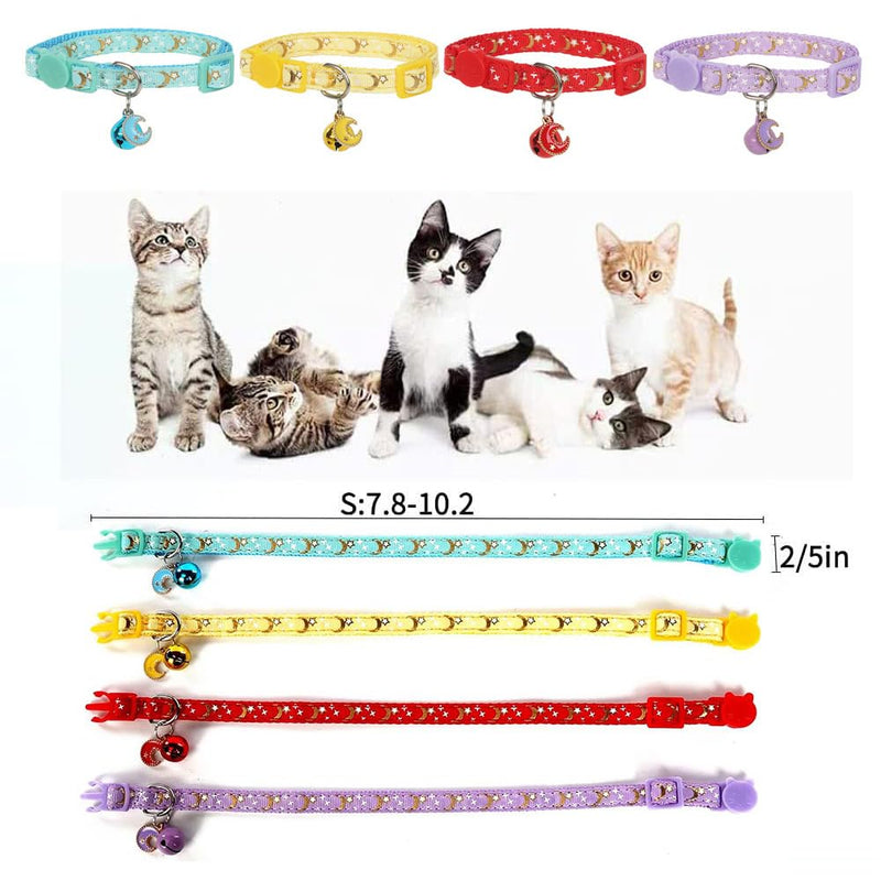 Yizepet Cat Collars with Bells, Breakaway Kitten Collar, Cute Kitty Collar in 4 Pack, Pet Supplies Accessories moon star - BeesActive Australia