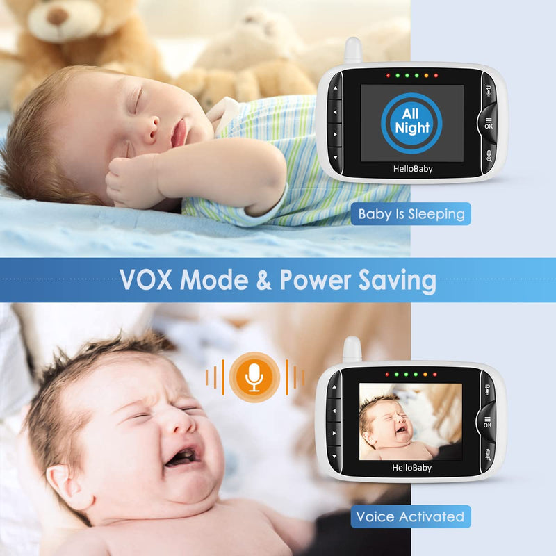 HelloBaby Monitor with Camera and Audio, IPS Screen LCD Display Video Baby Monitor No WiFi Infrared Night Vision, Temprature Screen Lullaby, Two Way Audio and VOX Mode (HB66pro) HB66pro - BeesActive Australia