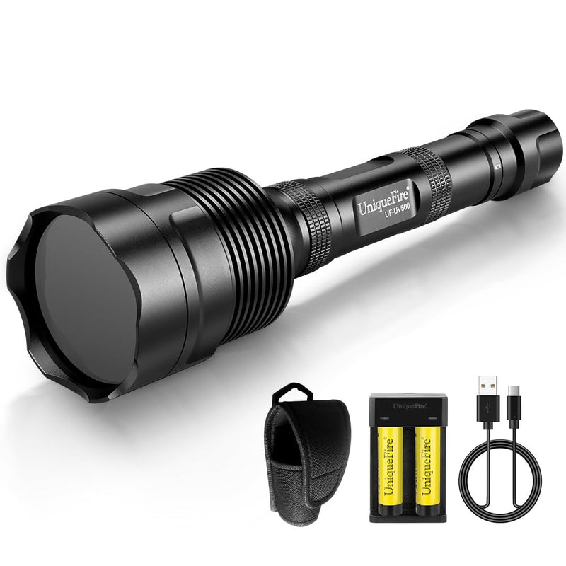 UniqueFire 365nm Black Light UV Flashlight with 5 LEDs Professional UV Light, 50W Powerful Blacklight Flashlight Rechargeable for Pet Urine Finding & Mineral, Antique Detection, Scorpion Search, etc - BeesActive Australia