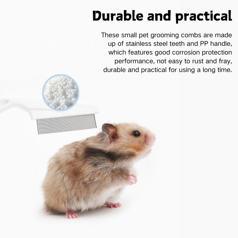 2 Pack Hamster Brush - Small Pet Hair Comb Stainless Steel Rounded Teeth Massage Comb for Hamster Chinchilla Ferret Guinea Pig Rabbit Small Animal Grooming Tool Cleaning Supplies (2 Pack,White) 2 Pack White - BeesActive Australia
