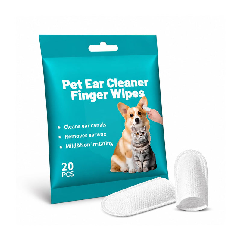 20 Pcs Pet Ear Cleaning Wipes for Dogs and Cats - Disposable Finger Sleeves, Gentle Ear Wax & Dirt Remover, Odor & Itch Relief, Non-Irritating Ear Care (20PCS) 20PCS