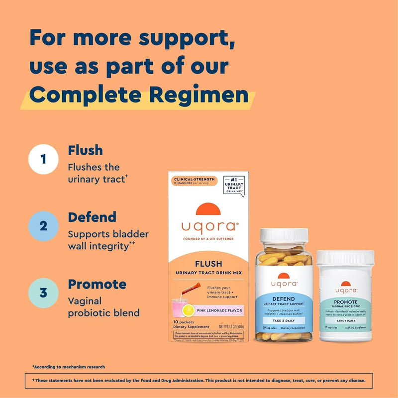Uqora Flush, Urinary Tract Support, Pink Lemonade, 10 Packets | Urinary Tract Support* with D-Mannose, Vitamin C, B6, Potassium, Magnesium, and Calcium, Gluten-Free and Vegan 0.17 Ounce (Pack of 10)
