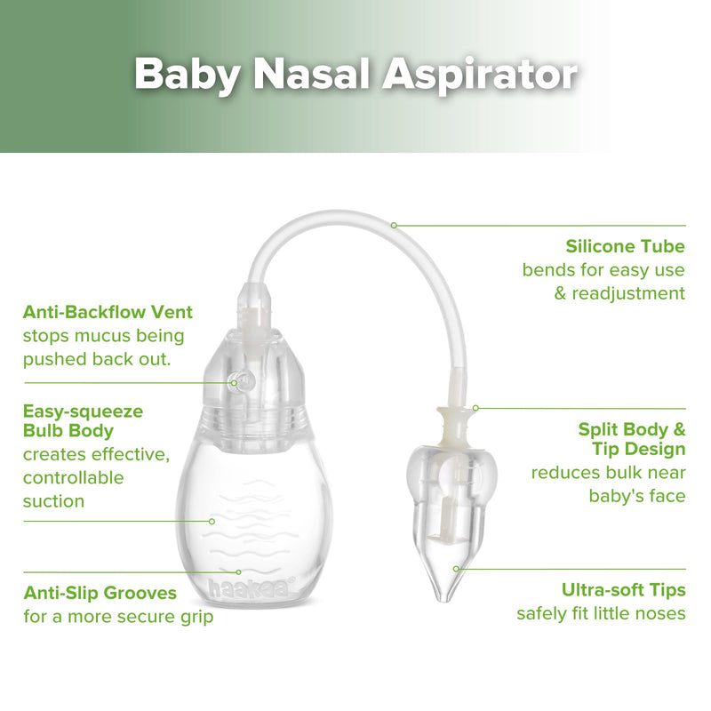 haakaa Silicone Nasal Aspirator for Baby – Baby Nose Sucker, Swan Neck Nasal Aspirator with Anti-Backflow Valve, BPA-Free Nose Cleaner, 12m+
