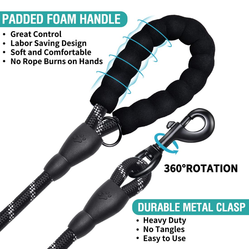 COOYOO 2 Pack Dog Leash 2/5/6 FT Heavy Duty - Comfortable Padded Handle - Reflective Dog Leash for Medium Large Dogs with Collapsible Pet Bowl Set 2-Black+Blue 1/2"x 5 FT (18~120 lbs.) - BeesActive Australia