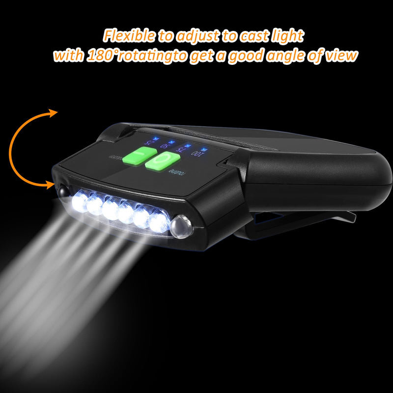 Mudder LED Clip on Cap Lights USB Rechargeable Cap Flashlight Clip Waterproof Ultra Bright Hat Flashlight Headlamp for Fishing Camping Hand Work Black 4