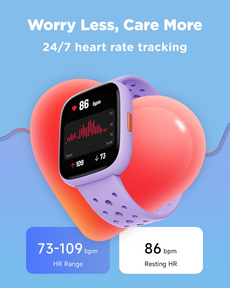 BIGGERFIVE Kids Smart Watch No Phone Needed, 1.8" Fitness Tracker Watch Lilac