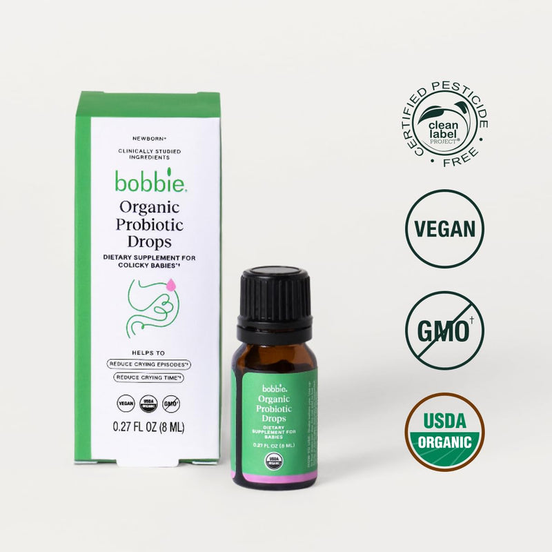 Bobbie Organic Baby Probiotic Drops, Daily Liquid Supplement, Fuss, Tears, Gut Health for Newborn Babies and Infants, Vegan, Infant-Friendly Formula, 1 Billion CFU, 0.27 fl oz - BeesActive Australia