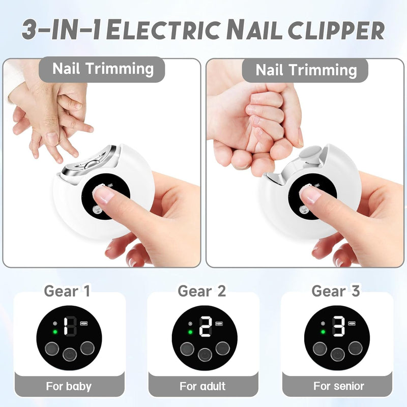 Electric Nail Clipper, 2 in 1 Baby Nail Clippers with LED Light & Storage Box, 3-Speed Automatic Nail Clipper & Trimmer, Low-Noise Electric Nail Clippers for Seniors, Baby, Adults - BeesActive Australia