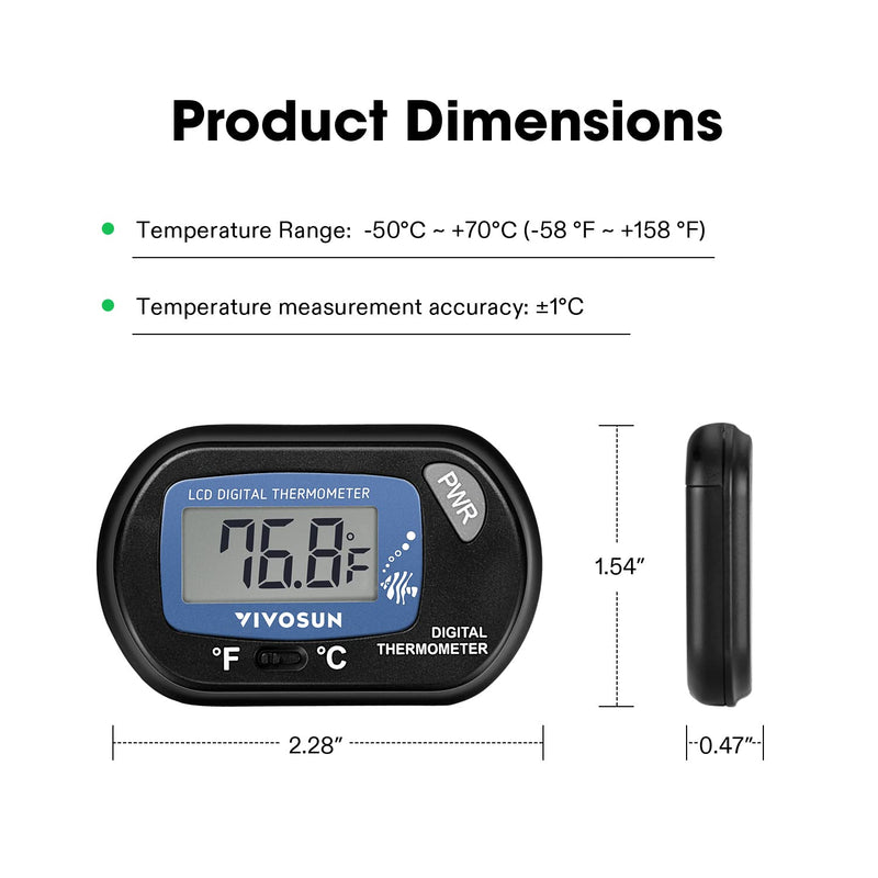 VIVOSUN 4-Pack LCD Digital Aquarium Thermometer Fish Tank Water Terrarium Temperature with Suction Cup for Turtle 4 packs - BeesActive Australia