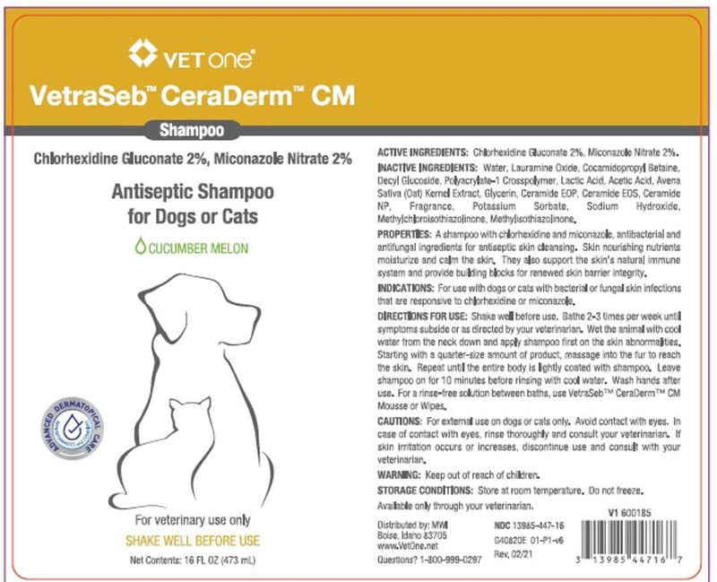 Vet One VetraCeb CereDerm CM Shampoo - Shampoo for Dogs, Dog Shampoo, Multi Species Shampoo 16 oz - PawsPlanet Australia