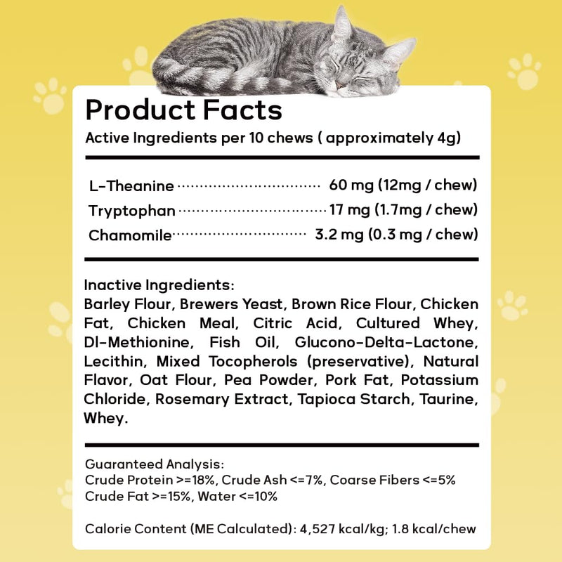 Cat Calming Treats 150 Count – L-Theanine 60mg + Tryptophan & Chamomile for Anxiety, Stress & Aggression Relief, Dual-Texture Chicken Flavor, All Breeds & Ages