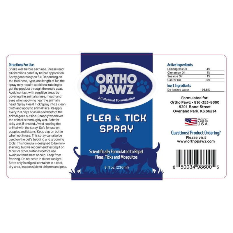 Flea & Tick Spray 8oz – All-Natural Citrus Oil Formula – Safe for Dogs, Cats, Puppies & Kittens – Protects Against Fleas, Ticks, Mosquitoes & Mites – Made in USA