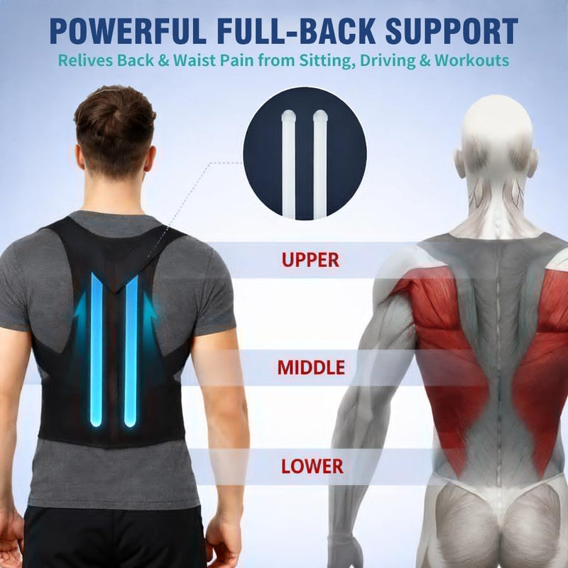 Back Brace Support Posture Corrector for Women & Men – Full Back Support for Upper, Mid & Lower Back Pain Relief, Ergonomic 3-in-1 System Improves Posture & Helps with Slouching, Rounded Shoulders, XL (37–43 in waist) X-Large 1