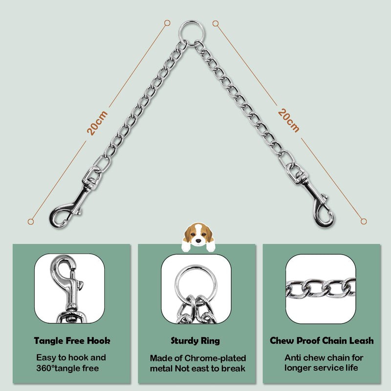 LOS ANDES Metal Double Dog Leash Chew Proof Chain Leash 2 Way No Tangle Coupler Dog Leash Extension Splitter Lead for 2 Small Dogs Walking (40cm) XS: 2.5mm*15.7inch - BeesActive Australia