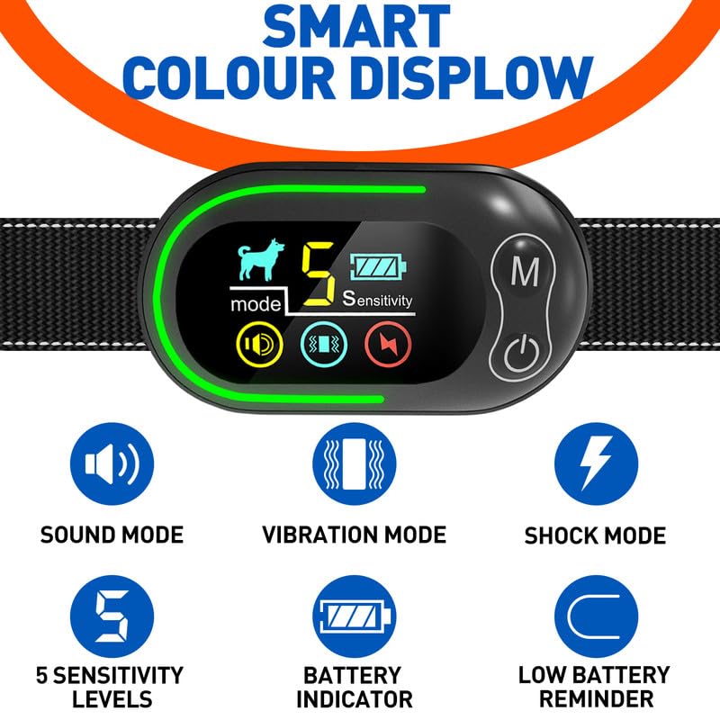 Bark Collar - Dog Bark Collar for Large Medium Small Dogs, Rechargeable Anti Bark Collar, Bark Collar with Beep Vibration Electric Shock Modes, 5 Adjustable Sensitivity, Classic Black - BeesActive Australia