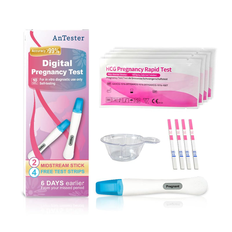 2X Early Digital Pregnancy Test Kit + 4X hcg Test Strips 10mIU/mL,at-Home Pregnancy Test Kit for Women with Easy-to-Read Results - BeesActive Australia
