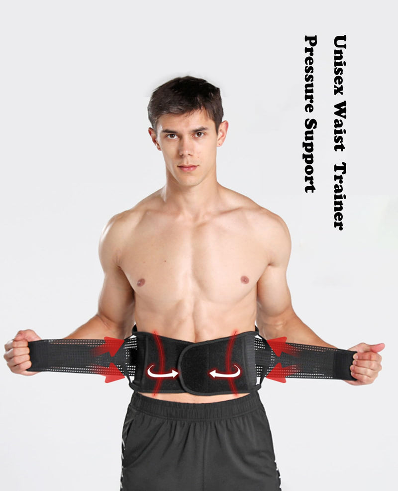 Waist Trimmer Belt for Men, Trainer Tummy Control, Adjustable Wide Sweat Wrap Body Shaper for Back Lumbar Support Medium Black