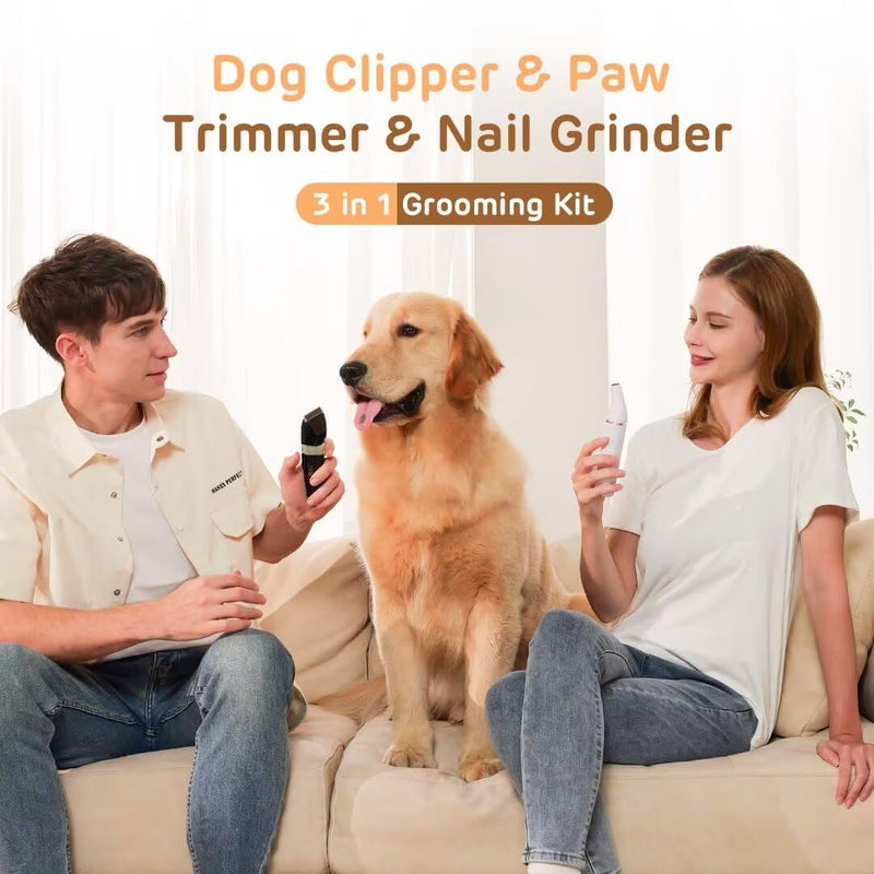 Dog Hair Clippers for Grooming Kit and Dog Paw Trimmer Nail Grinder for Grooming, Low Noise Rechargeable Cordless, Shaver Grooming Supplies for Pet Cats Dogs (Black, White) Black - BeesActive Australia