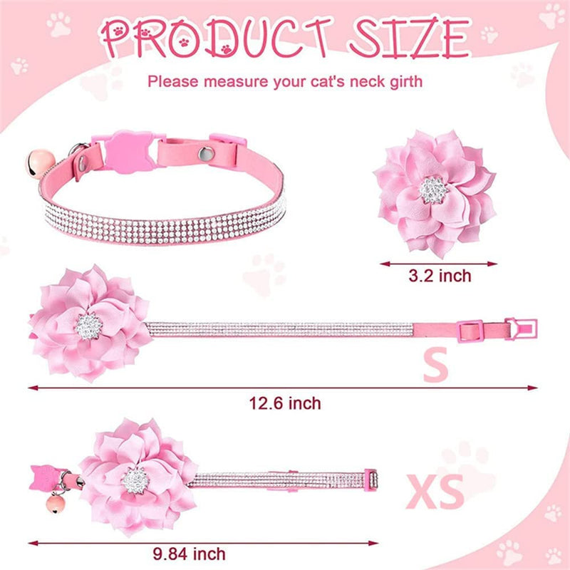 Cat Collars,Rhinestone for Girl Cats Bling Kitten Flower Adjustable Breakaway Collar with Bell Soft Velvet Leather Collar for Puppy Small Dogs (Black) Black - BeesActive Australia