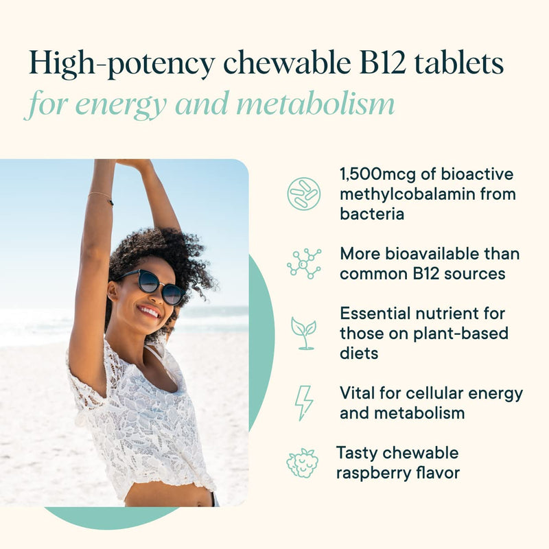 Ora Organic Vitamin B12 1500mcg - Plant-Based methylcobalamin for Adults - Natural Stimulant-Free Energy, Raspberry Flavor chewable Tablets, no Added Sugar - 30 Tablets (Pack of 2) 30 Count (Pack of 2)