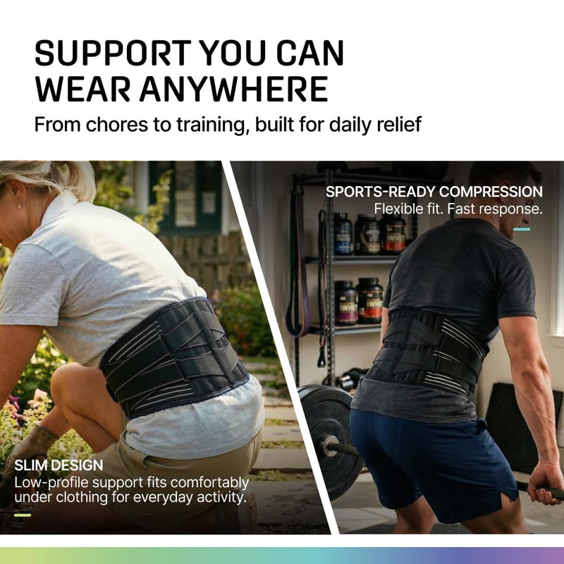 Modvel Back Brace for Lower Back Pain Women and Men – Lumbar Support Belt for Sciatica, Herniated Disc, Muscle Strain – Adjustable Breathable Work Brace with 6 Stays – Support for Posture – Size L Large BLACK 1