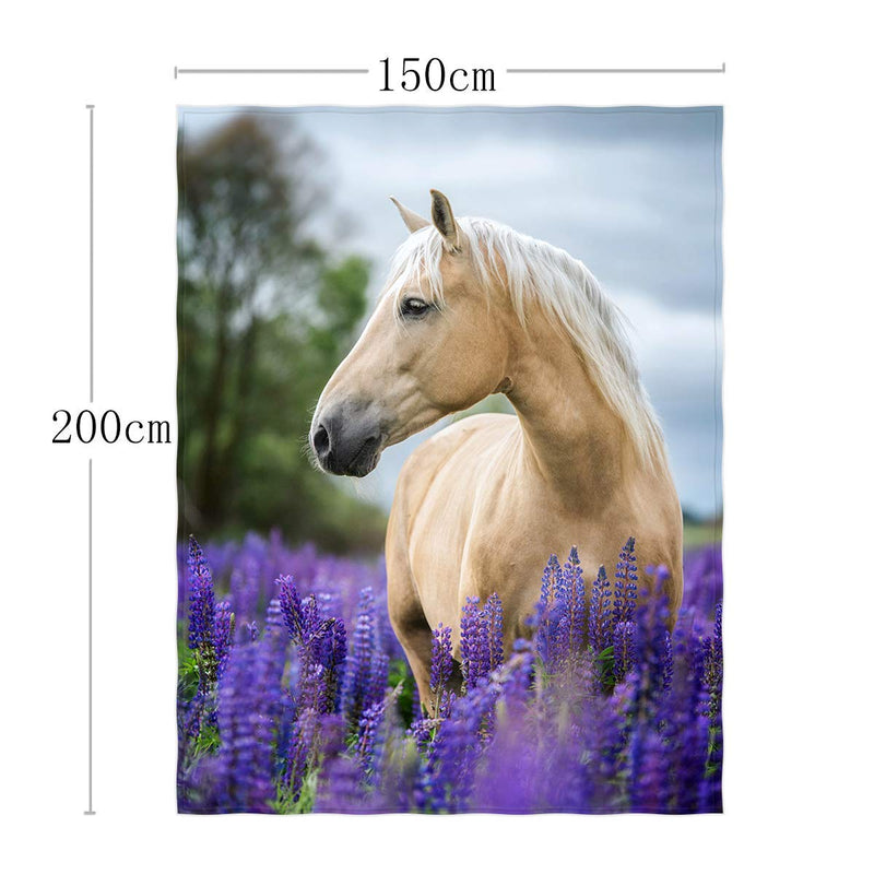 60 x 80 Inch Lavender with Horse Pattern Super Soft Throw Blanket for Bed Sofa Lightweight Blanket for All Seasons Colour 3 - BeesActive Australia