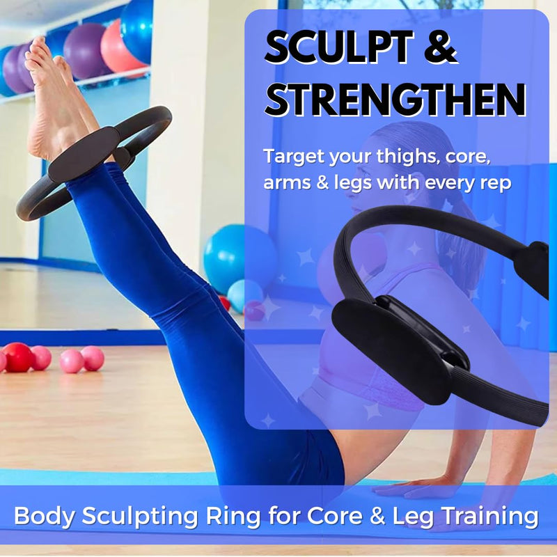 Pilates Ring 15-Inch, Magic Circle for Women, Fitness Ring for Core & Thighs, Yoga & Strength Training, Workout Ring for Home & Gym, Inner Thigh Toner, Pilates Accessory Black