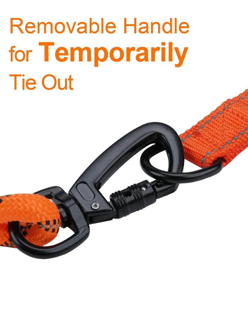 30ft Long Dog Leash | Neoprene Padded Handle | Lockable Heavy Duty Clip | Handle Removable for Temporary Tie Out | Dog Training,Hiking,Camping,Playing Outside or in Yard | Orange, 3/8" Thick 30ft - BeesActive Australia