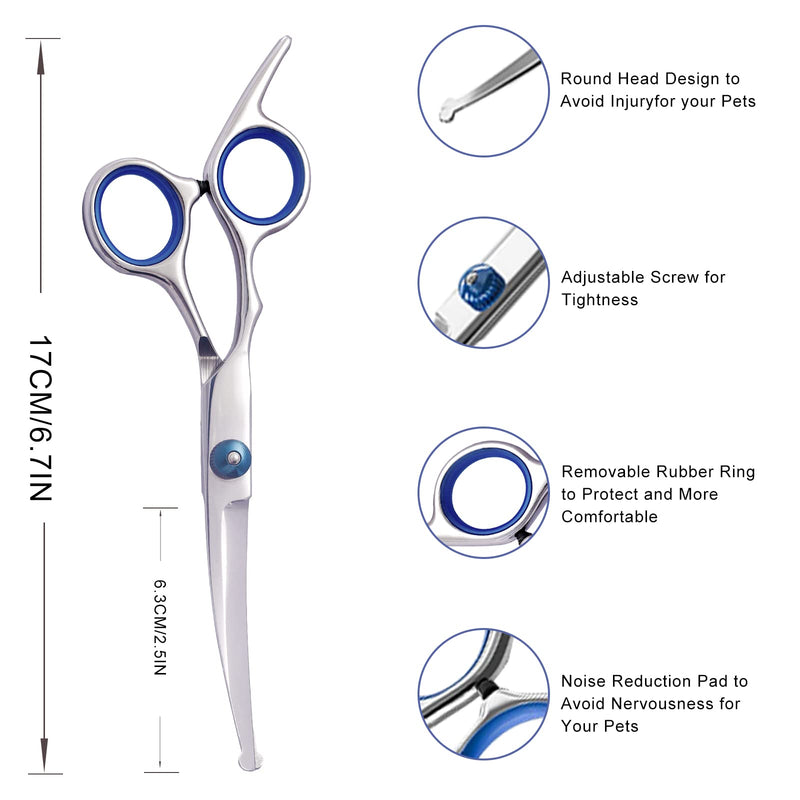 Jiasoval Pet Grooming Scissors 6" Curved Round Safety Tip Stainless Steel Pet Grooming Dog Cat Hair Cutting Scissors - BeesActive Australia