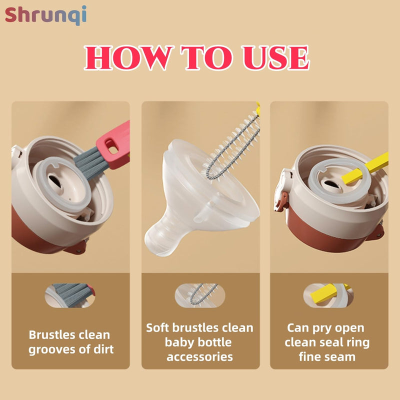 3 in 1 Cup Lid Cleaning Brush, 3 in 1 Multifunctional Cleaning Brush Portable Cup Lid Cleaner for Bottle Gap Tight Spaces Cup, Portable Cup Lid Cleaner with Brush, 3 Pcs 3pcs Multicolor - BeesActive Australia