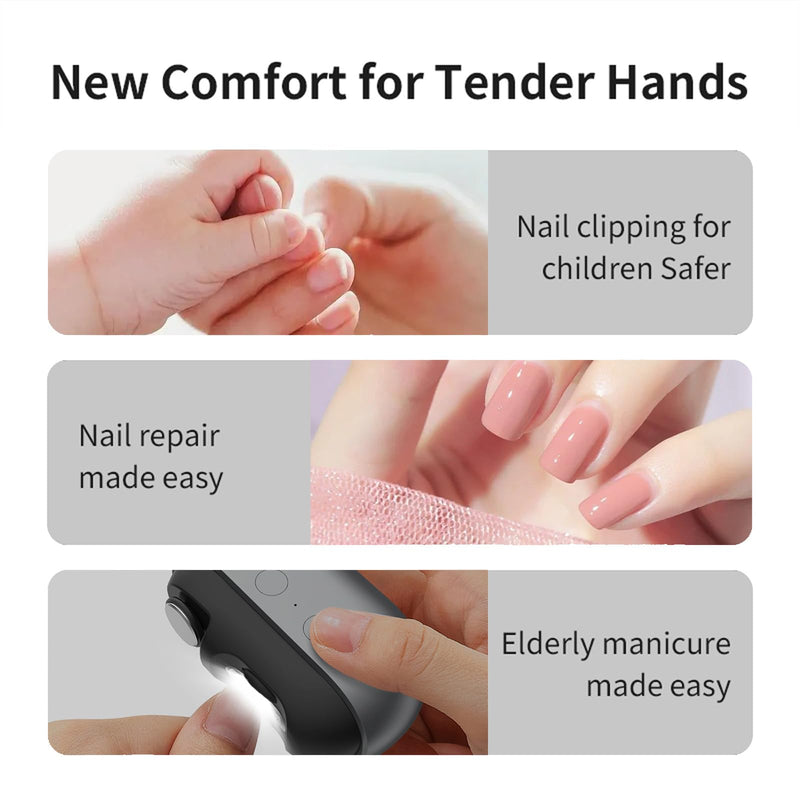 Electric Nail Clippers for Seniors,Upgraded 3 in 1 Automatic Electric Toenail Clippers for Thick Nails, Electric Nail Clipper with LED Light,for Seniors Kids Adults(Black*1) Black*1