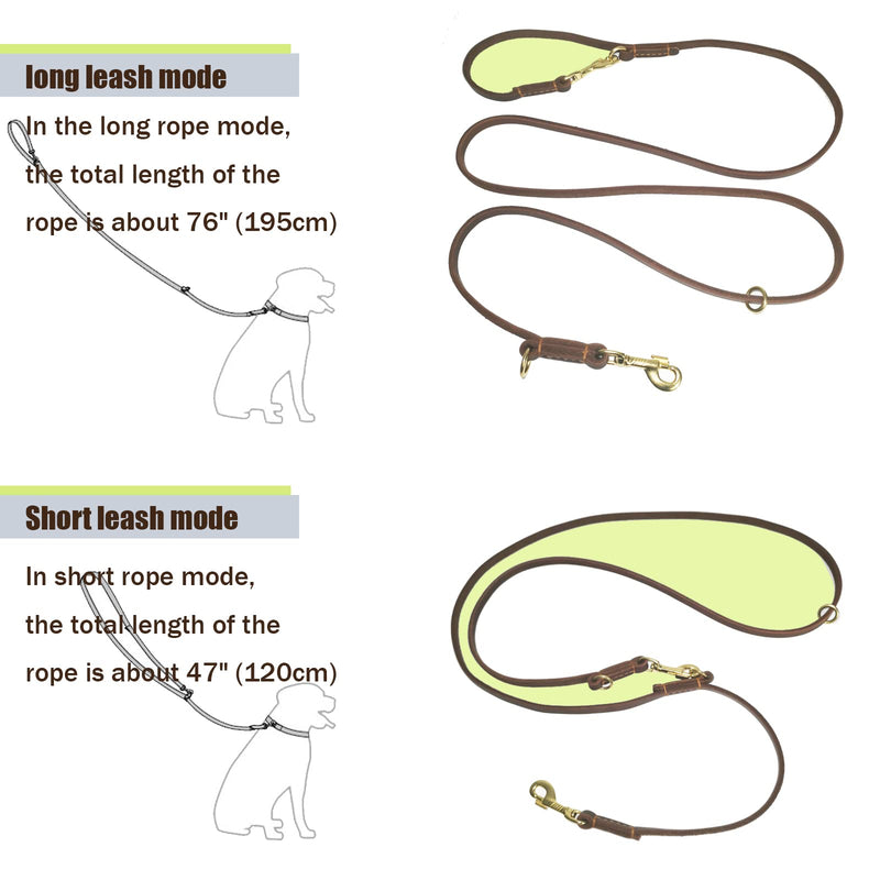 LWBMG Multi Function Leather Dog Leash 8ft Genuine Leather Leash for Dogs Hands Free Pet Leashes Double Ended Pet Training Leashes for Small Medium Large Dogs 8ft x 1/2inch Brown - BeesActive Australia