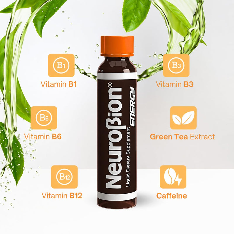 Neurobion Energy 10 Vials x 25 mL Each, 250 mL Total, Liquid Dietary Supplement Multivitamin + Energy Blend