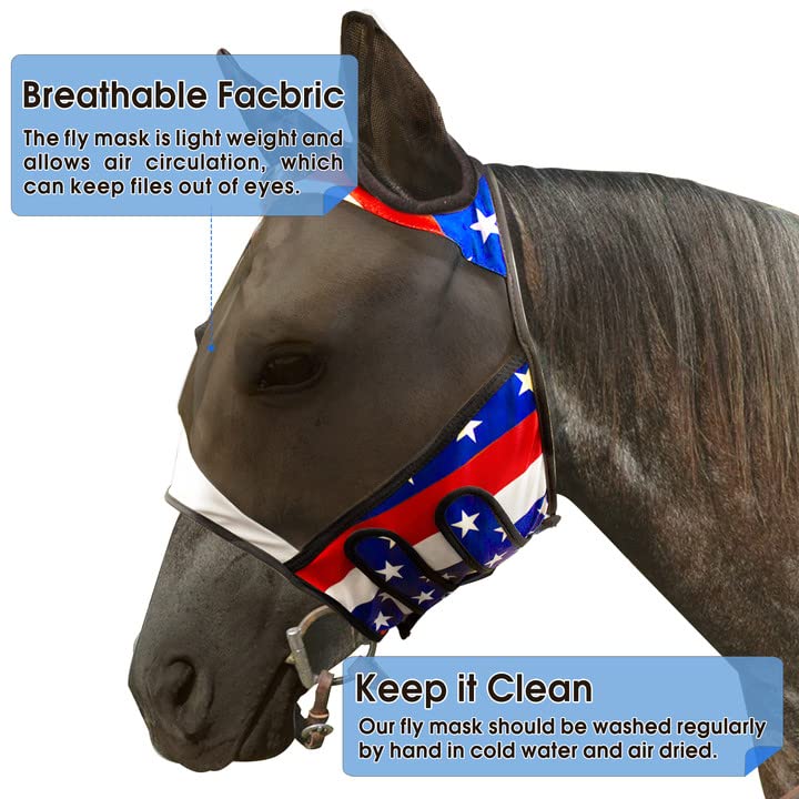 Horse Fly mask with UV Protection Soft on Skin and All-Round Breathable Mesh Non Heat Transferring,Adjustable Neck Straps（Tricolor, L - BeesActive Australia