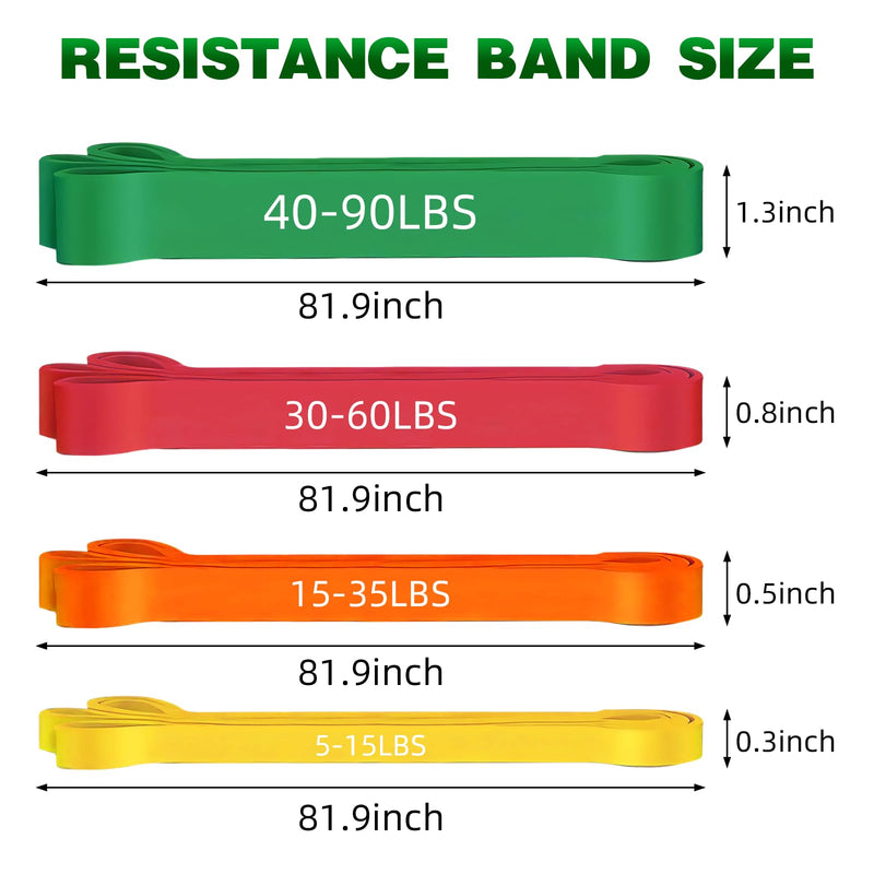 Resistance Bands for Working Out, Pull Up Assist Bands Set, Workout for Women and Men, Exercise Bands,Training, Plasticity, Physical Therapy at Home/Gym Yellow, Orange, Red, Green