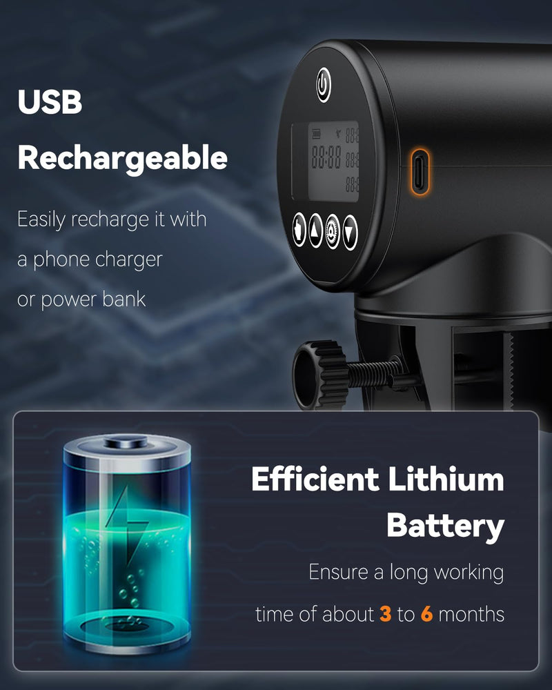 Pawfly 200 ml Automatic Fish Dispenser for Aquarium USB Rechargeable Timer for Fish Tank Adjustable Vocation & Holiday Auto Fish Food Feeder for Pellets Flakes & Strips 200 ml (USB Rechargeable) - BeesActive Australia