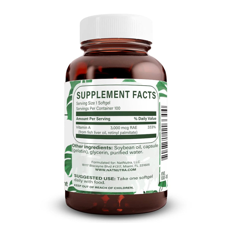 Natural Nutra Vitamin A 10000 IU Softgels, Vitamin A 100 Count (2 Pack) | 10000 IU Per Softgel,Supports Eye Health,Supports Skin Health,Gluten Free 200 Count (Pack of 1)